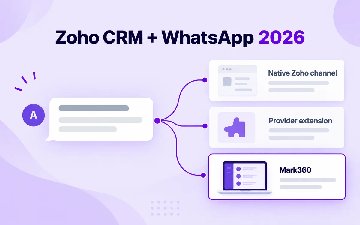 Zoho CRM + WhatsApp 2026: native Zoho channel, provider extension or Mark360