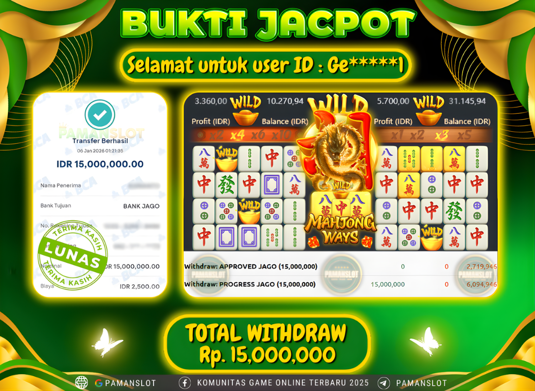 PAMANSLOT JACKPOT Game PG - Mahjong Ways Rp.15,000,000- LUNAS