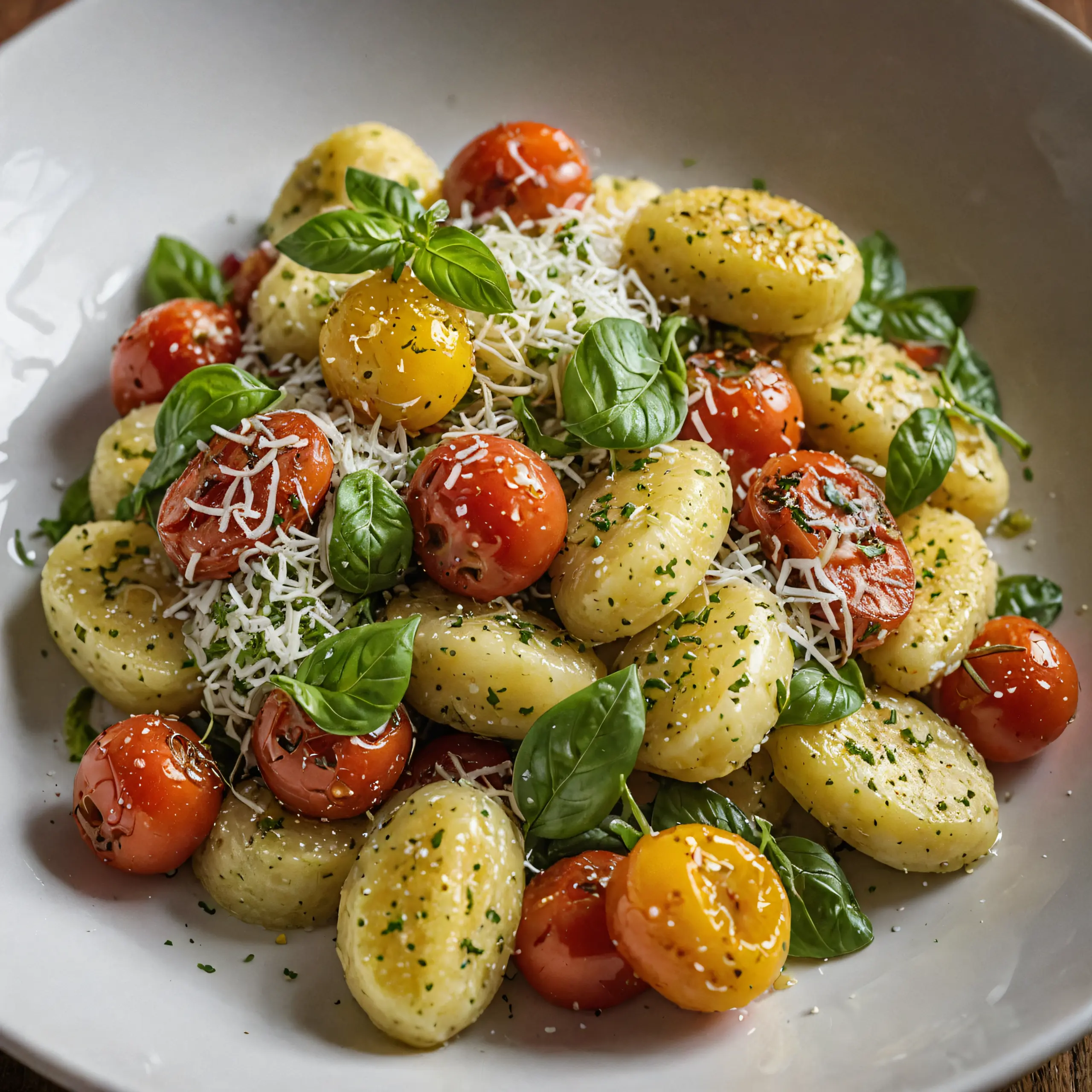 Pesto Gnocchi and Cherry Tomatoes Dish