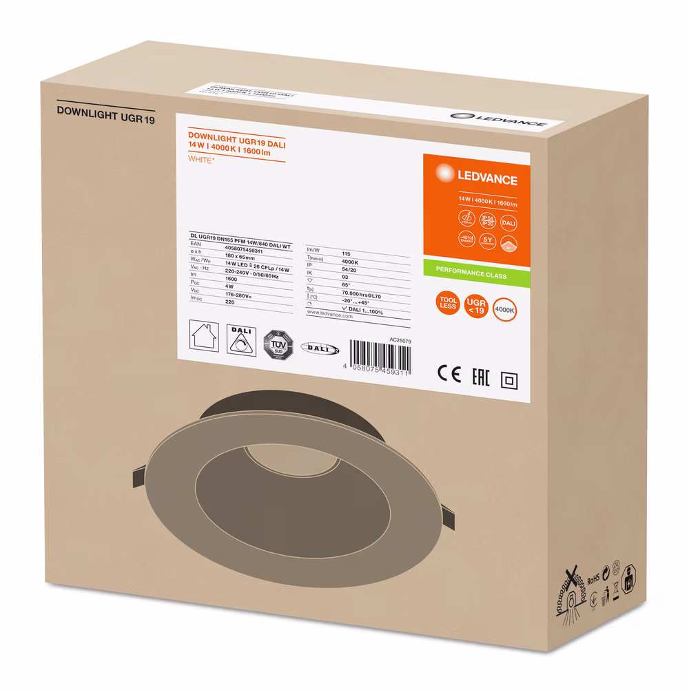 Downlight Dl Ugr 19 14 W 4000 K Dal