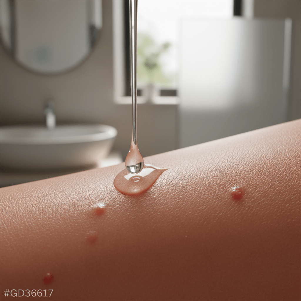 Hydrated acne-prone skin with a light serum drop and soft glow