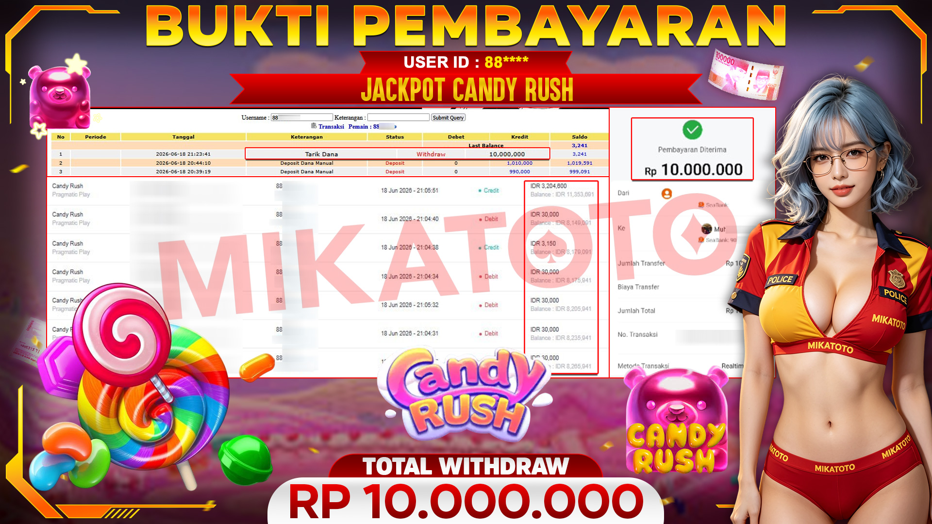 🏆 SELAMAT KEPADA PEMENANG JACKPOT DI Candy Rush - Pragmatic Play 10,000,000🏆
