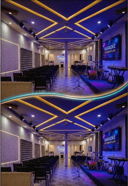Salle karaoké et concert live du Complexe Sounon Séro Hôtel Parakou – scène musicale, éclairage LED