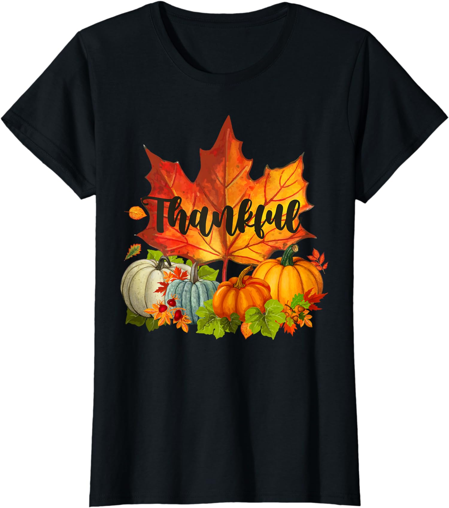 Happpy Thanksgiving Day Autumn Fall Maple Leaves Ladies’ Crewneck T-Shirt