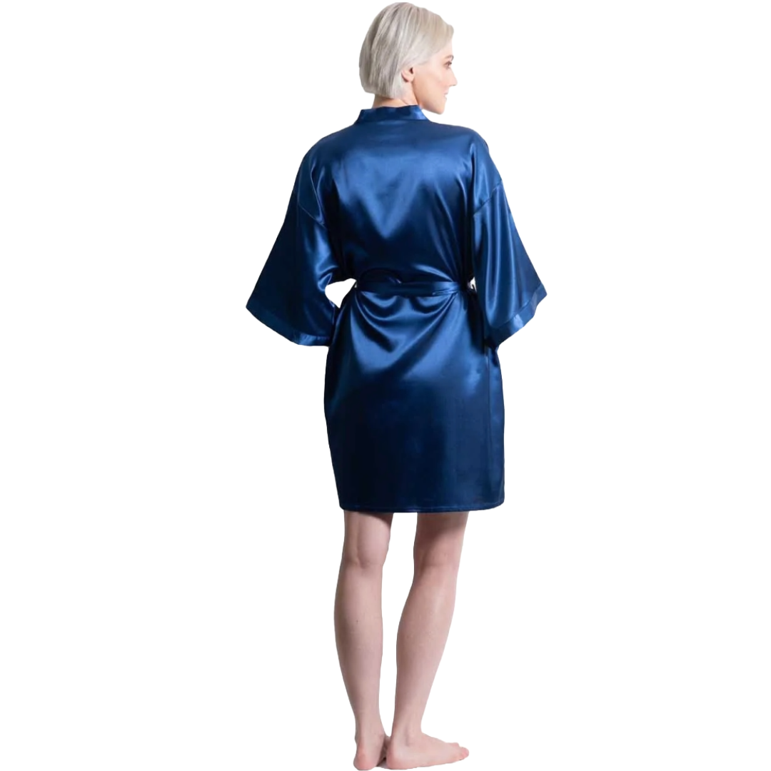 Satin Kimono Midnight Blue Short Robe for Women (Large/X-Large) view 3