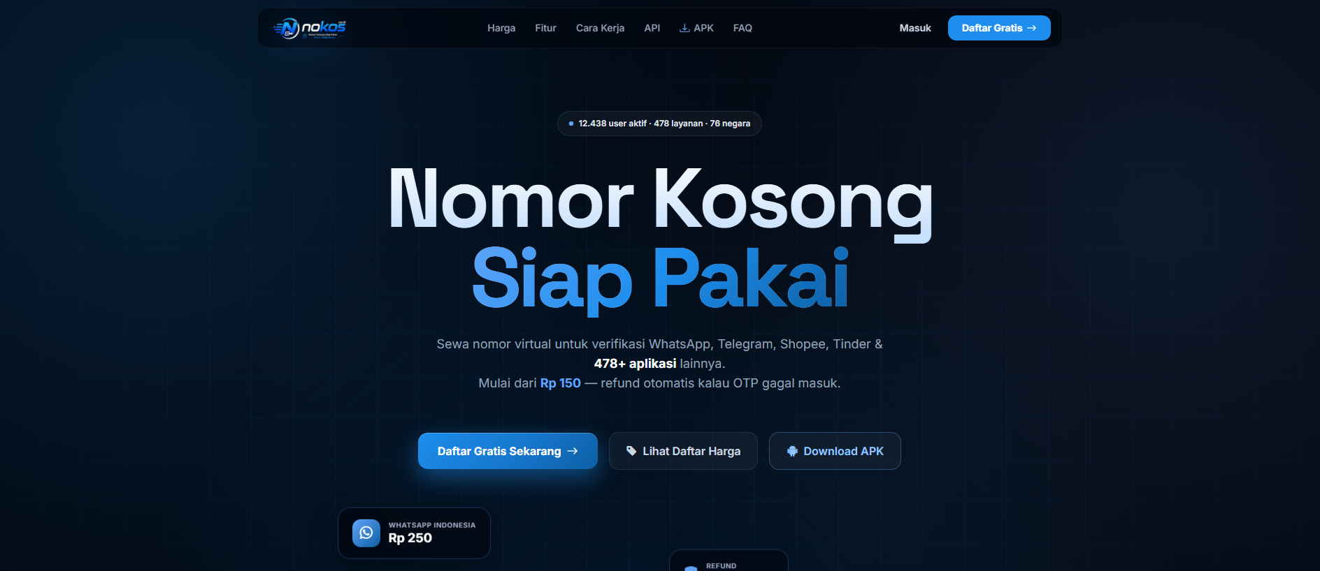 Forensic screenshot of nokos.co.id showing the phishing page layout