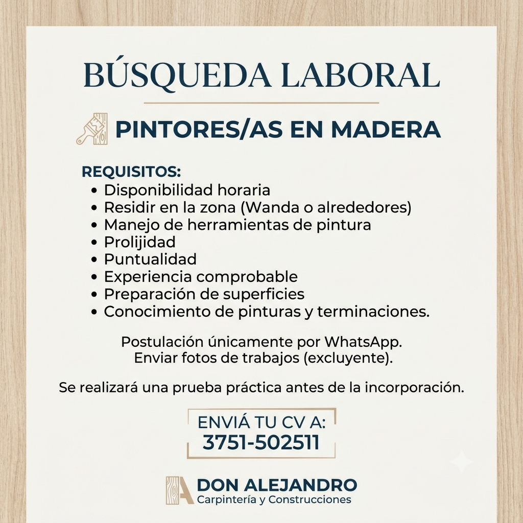 Se Busca Pintores / as de Madera en Wanda