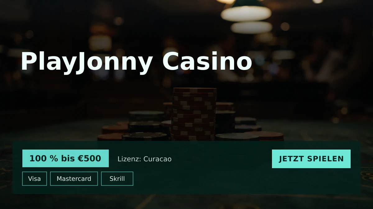 PlayJonny Casino — Willkommensbonus 100 % bis €500 + 150 FS, Zahlungen: Visa, Mastercard, Skrill, Neteller, Paysafecard