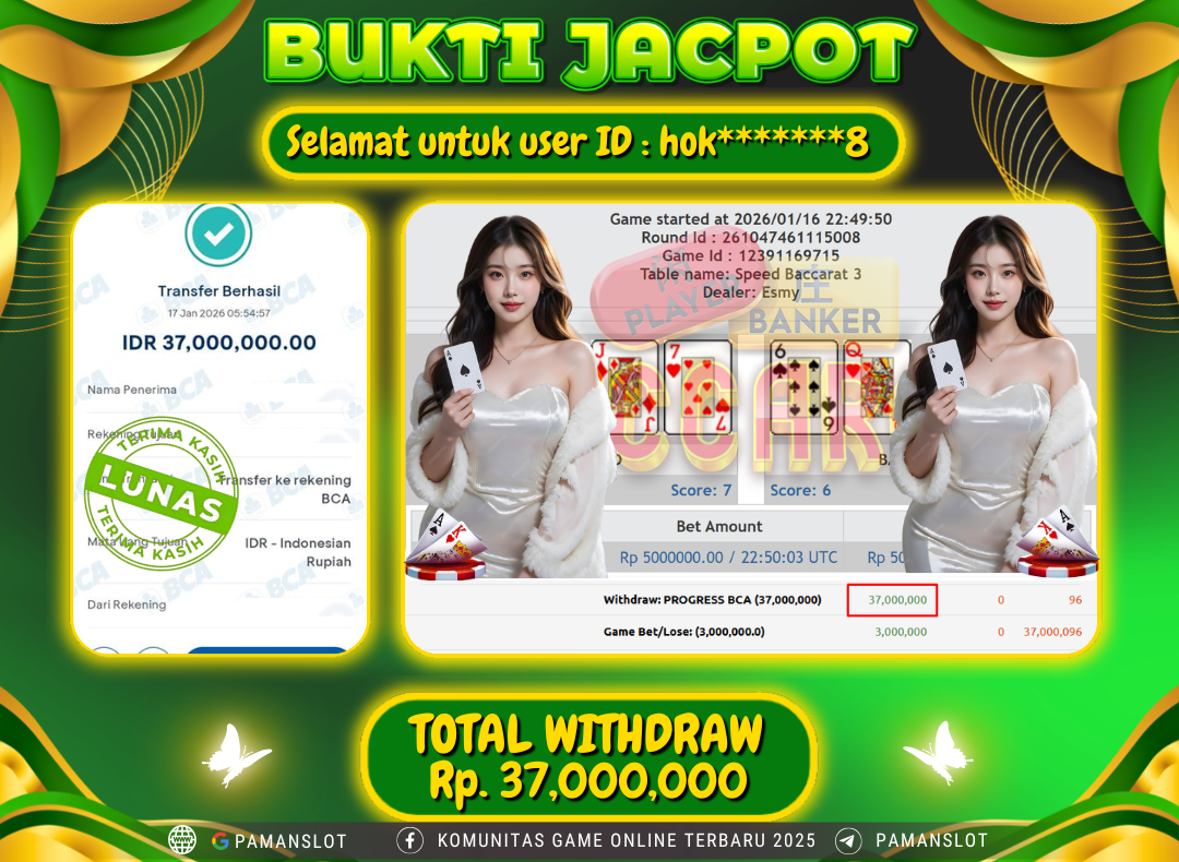 PAMANSLOT JACKPOT Game Live Games PP-Baccarat Rp.37,000,000- LUNAS