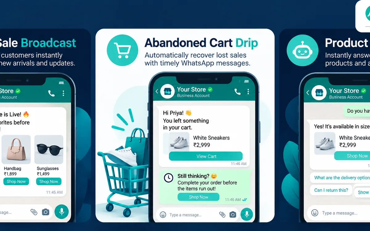 WhatsApp Business API for Ecommerce: Broadcast, Abandoned Cart Drip & AI Chatbots — card