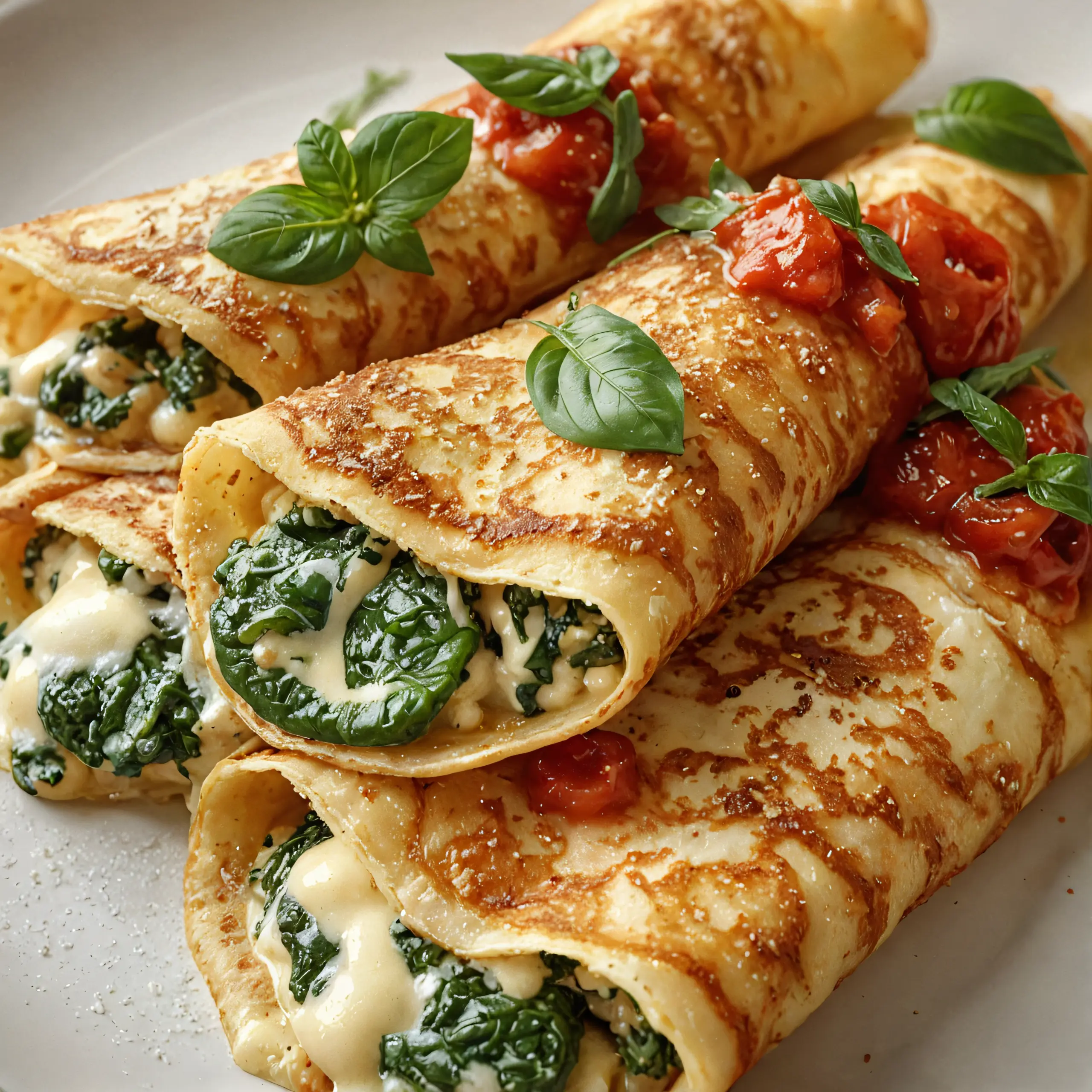 Spinach and Cheese Stuffed Crêpe Rolls Recipe