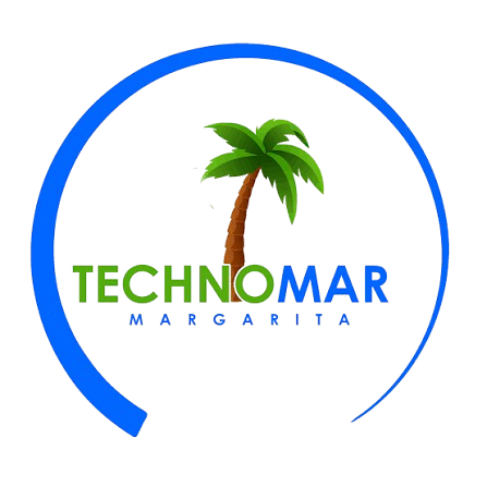 Logo Technomar Margarita: palmera dentro de círculo con arco azul