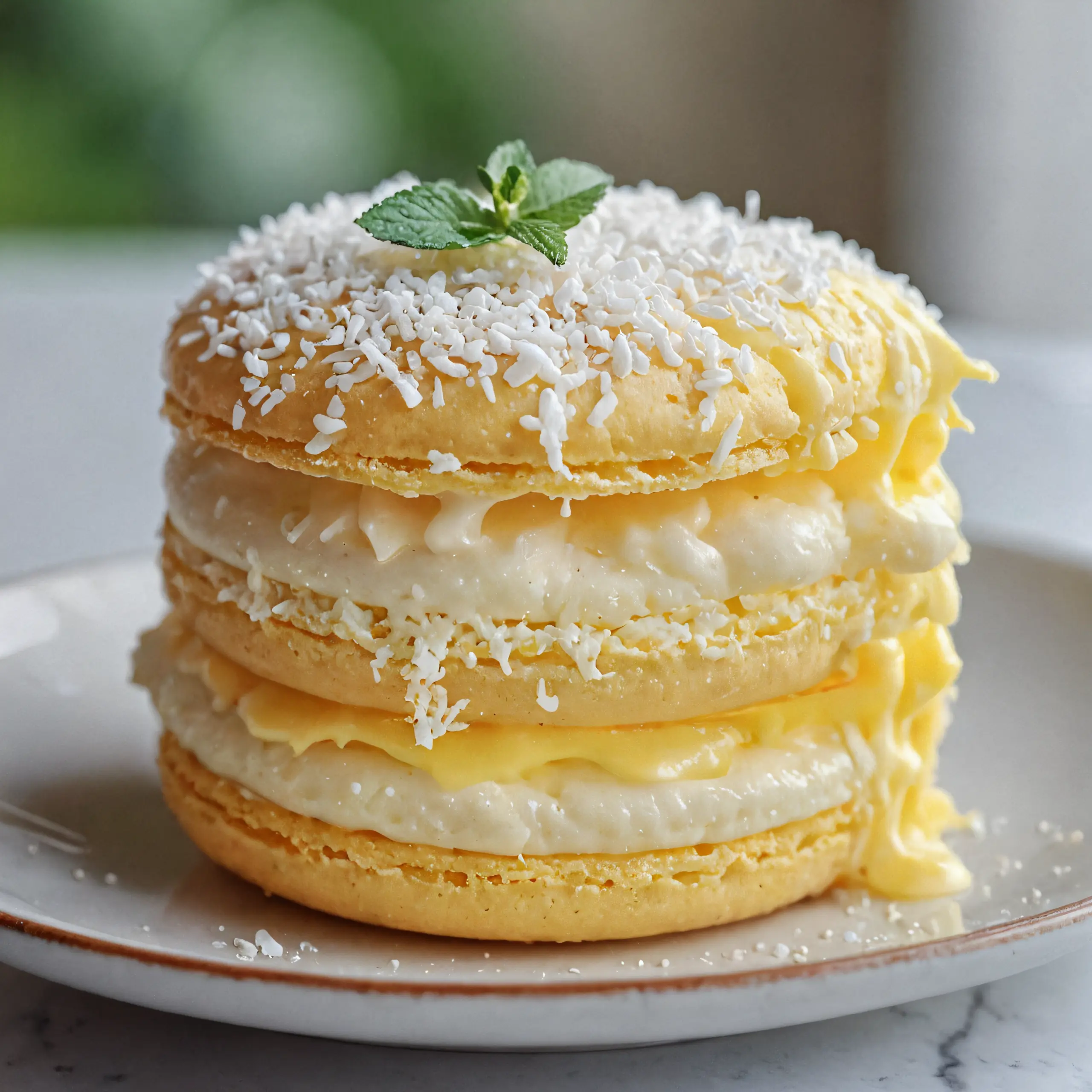 Lemon Coconut Macaron Cake Recipe