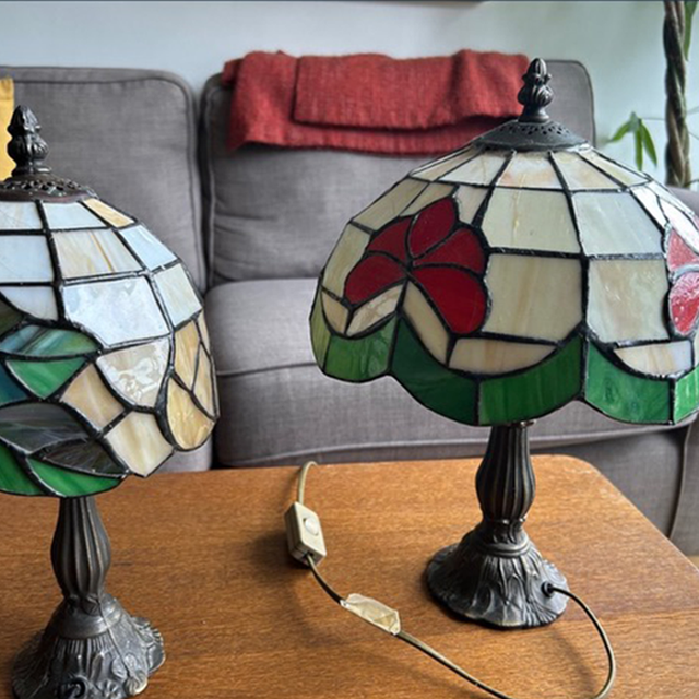 Raw image of a table lamp in a room before editing.