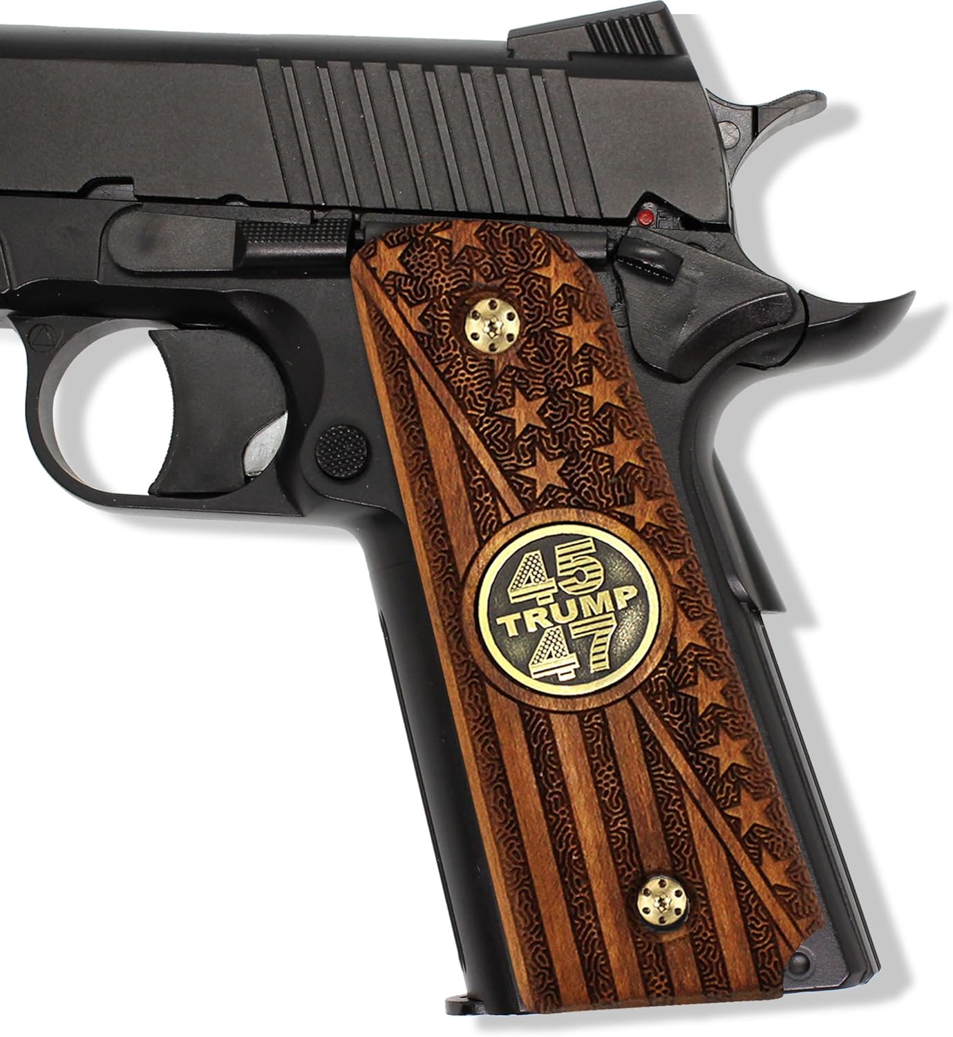URAY 1911 Wood Grips with 45-47 Trump Medallion and American Flag