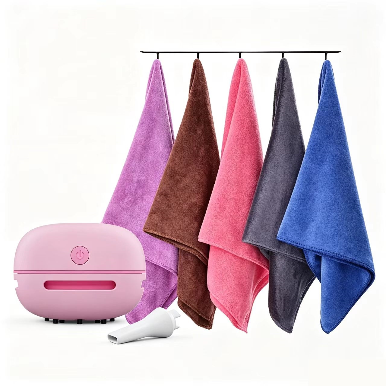 6-Piece Home Cleaning Kit - Pink Rechargeable Mini Desktop Vacuum Cleaner with 5 Reusable Microfiber Towels - USB Powered, Strong Suction, Lint-Free & Super Absorbent for Kitchen, Car, Office & Pet Hair