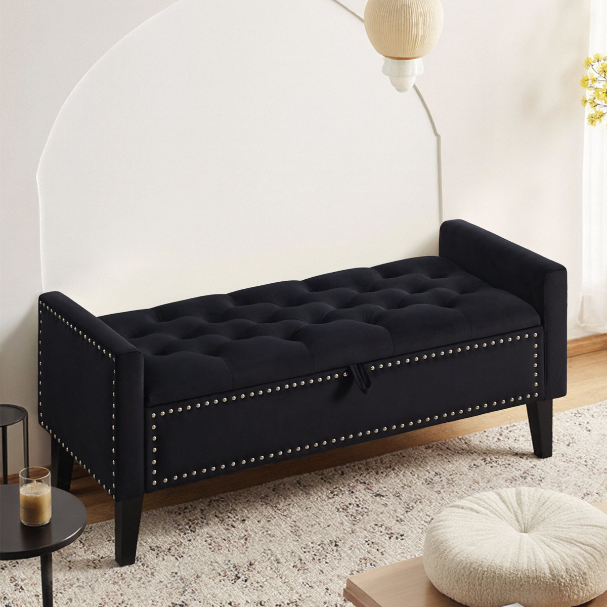 Premium Velvet Storage Ottoman Bench | Tufted Upholstered Storage Bench | ANSA NEST