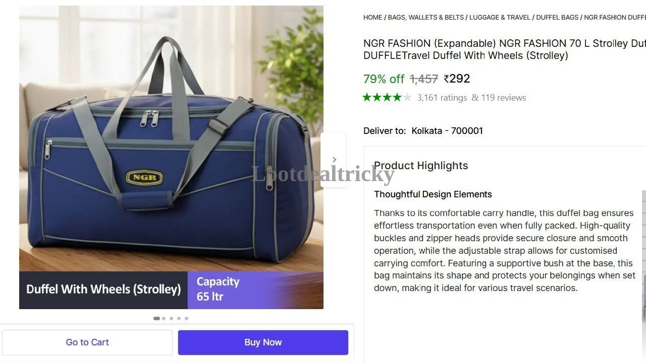 Duffel 70 L – Just ₹292 | Huge Savings Offer Duffel 70 L – Just ₹292 | Huge Savings Offer