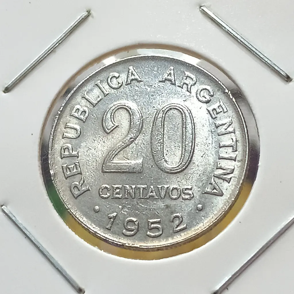 Moeda da Argentina 20 Centavos 1952 Cuproníquel (Não Magnética) MBC+ | KM# 48