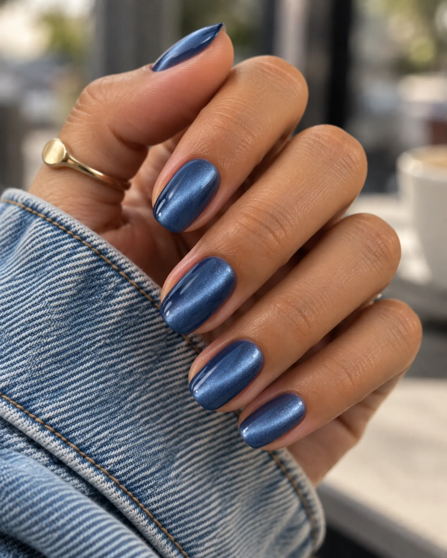 Blue Velvet Cat-Eye manicure inspiration for blue nail ideas