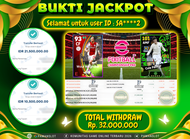 Selamat kepada Member PAMANSLOT SBO SportsBook - EFOOTBALL : SA****2