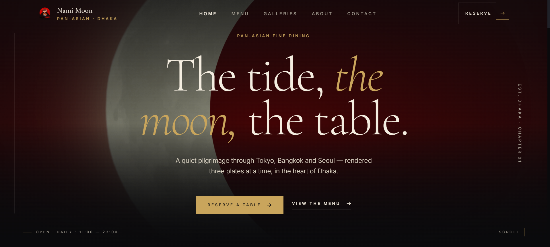 Nami Moon Restaurant website preview