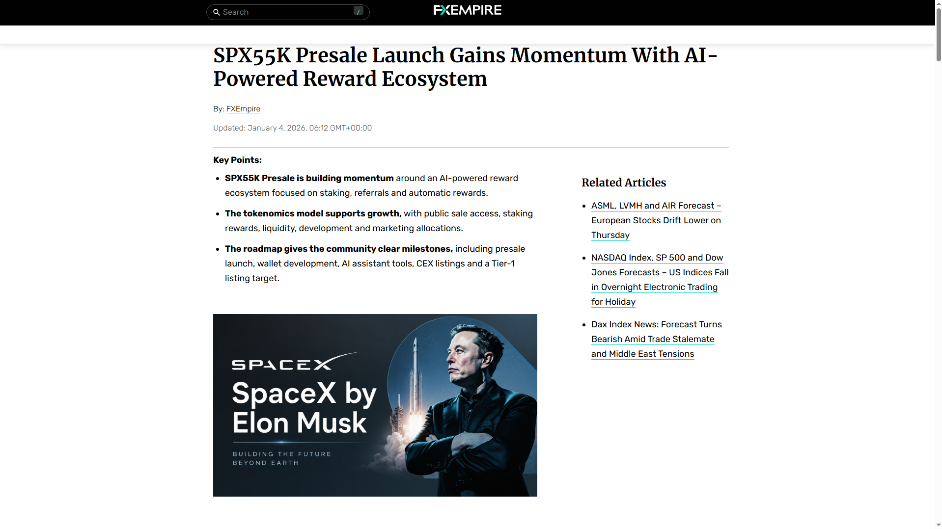 Forensic screenshot of spx21k-fxempire.com showing the phishing page layout