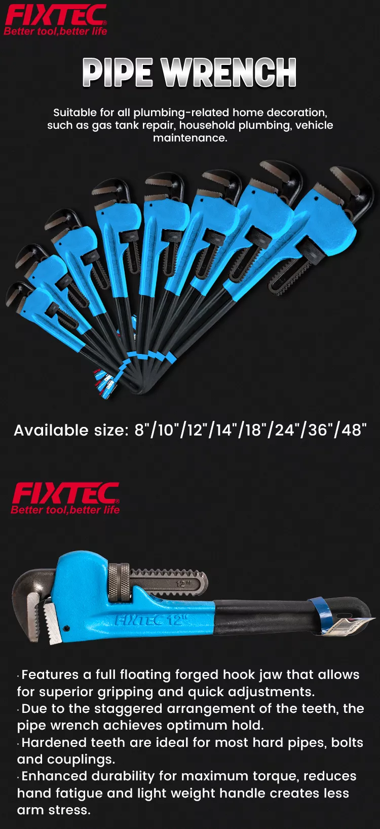 8' 10'' 12'' 14'' 18'' 24'' 36'' 48'' Llave para tubos