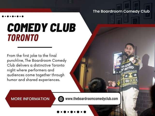 For someone searching for a Comedy club Toronto option, checking the venue's style and setup can be just as useful as checking the performer.

The Boardroom Comedy Club Toronto
Address:1350 St Clair Ave W, Toronto, ON M6E 1C4, Canada
Phone: +14168348654

Find us on Google Map: https://maps.app.goo.gl/vtnh9Yb8t34dWcRn7

Read Our Blog:
https://theboardroomcomedyclub.mystrikingly.com/blog/comedy-club-toronto

https://theboardroomcomedyclub.weebly.com/blog/stand-up-comedy-toronto

https://6a70529ae3971.site123.me/the-boardroom-comedy-club/comedy-club

More Links:
https://beacons.ai/theboardroomcomedyclub
https://gravatar.com/theboardroomcomedyclub
https://www.magcloud.com/user/theboardroomcomedyclub