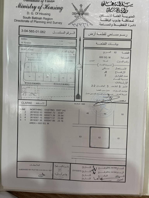 ارض سكنية مميزة في بركاء الرميس مخطط النسيم رقم القطعة 62