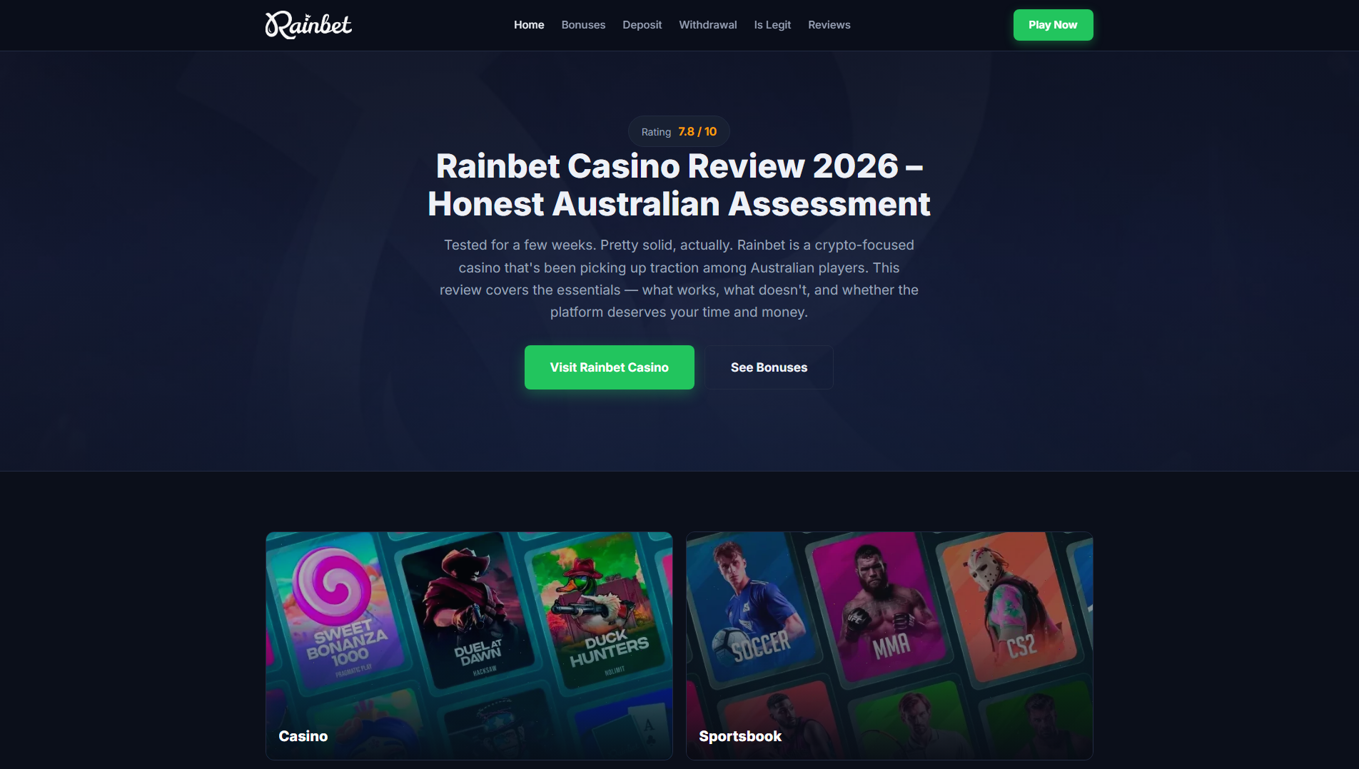 Stored capture of aus-rainbet-review.com