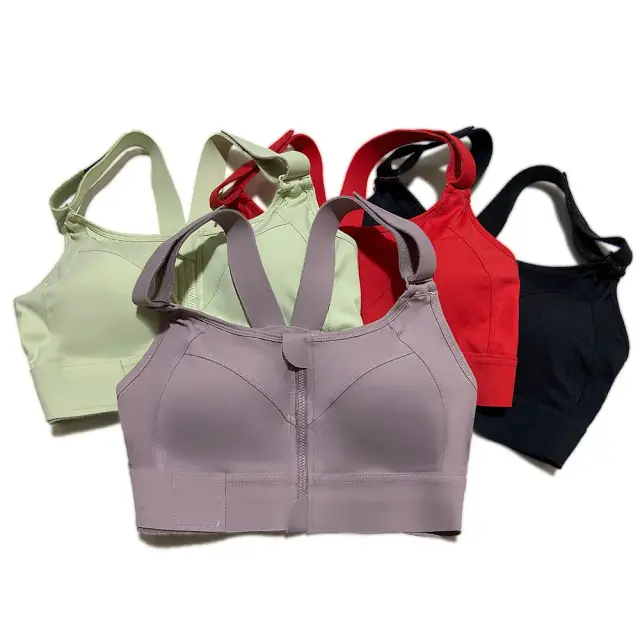 Women’s Red Front-Zip Sports Bra – Adjustable Support & Comfortable Fit, Side view