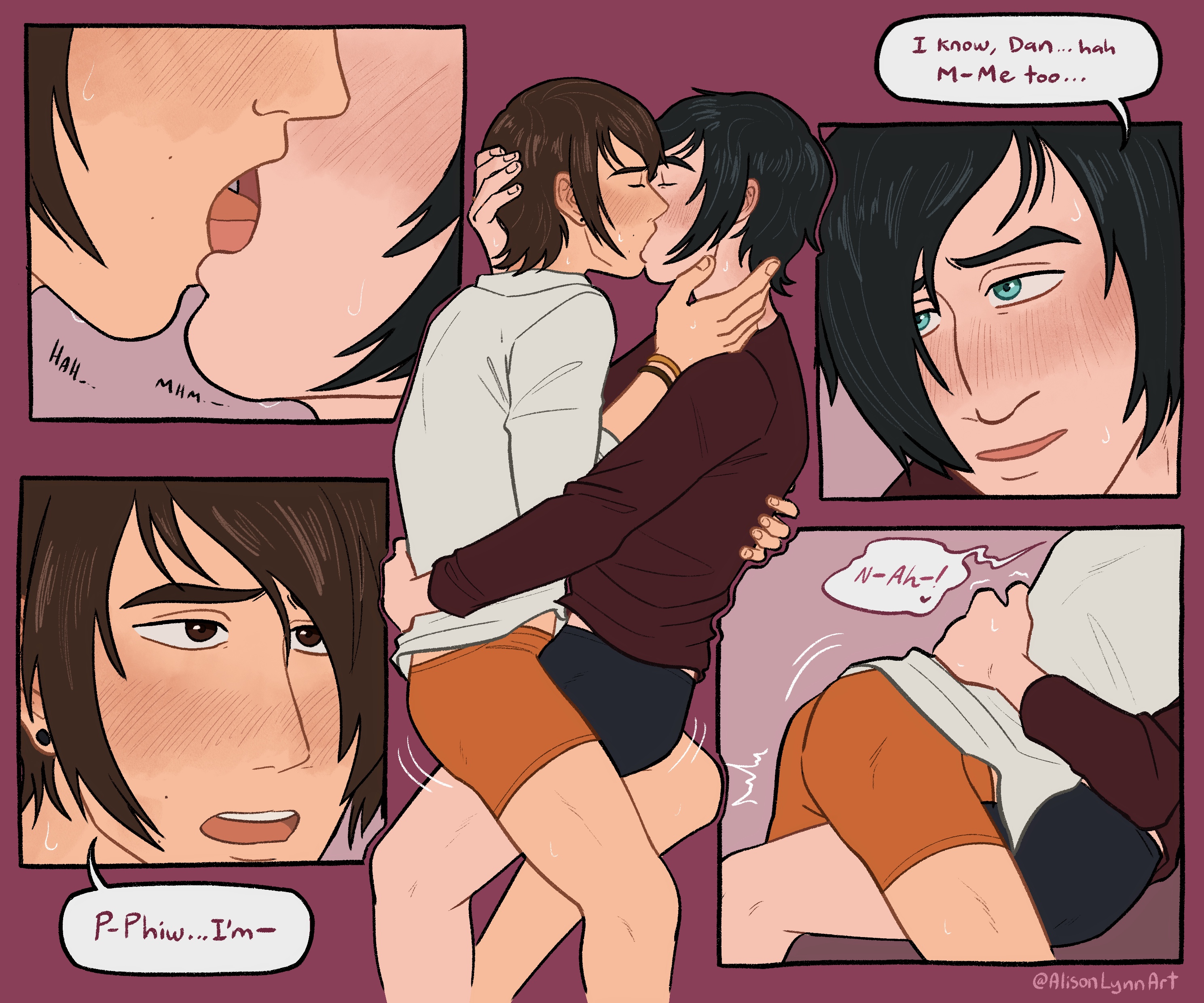 A scene depicting Dan and Phil in December, 2009. They’re laying together, kissing and grinding desperately against each other