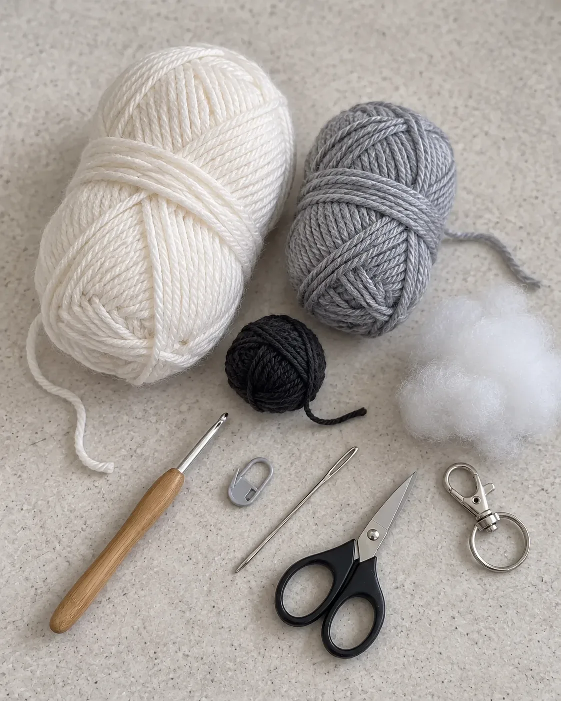 Snowy Owl Pocket Plush crochet materials and tools