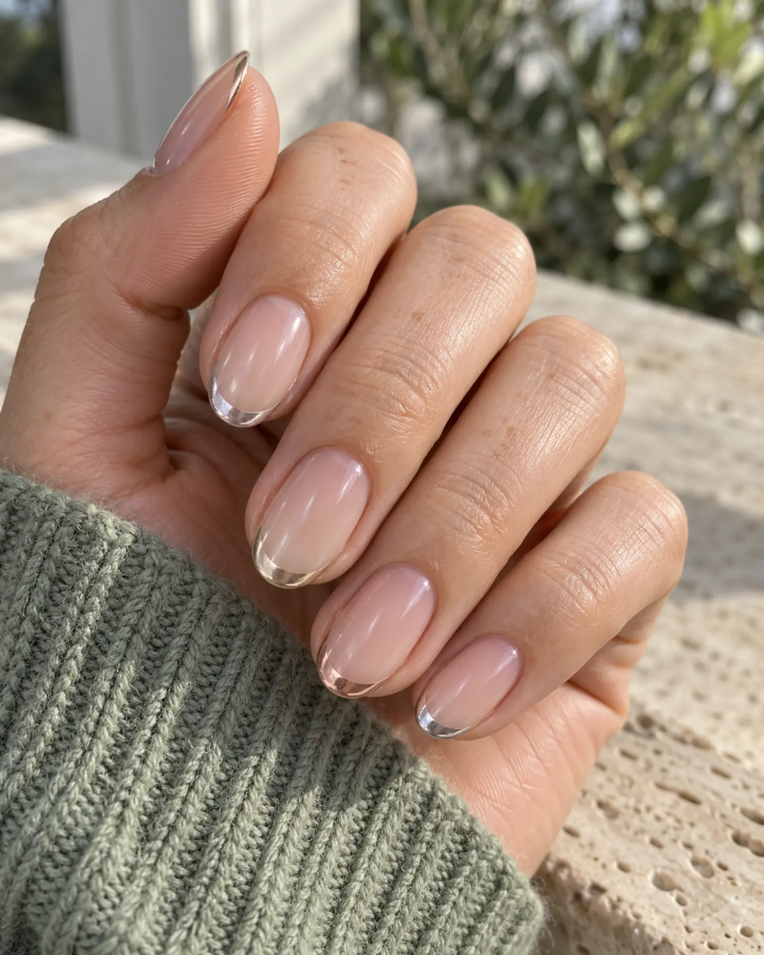 Chrome Micro French Edge manicure inspiration for chrome nail ideas