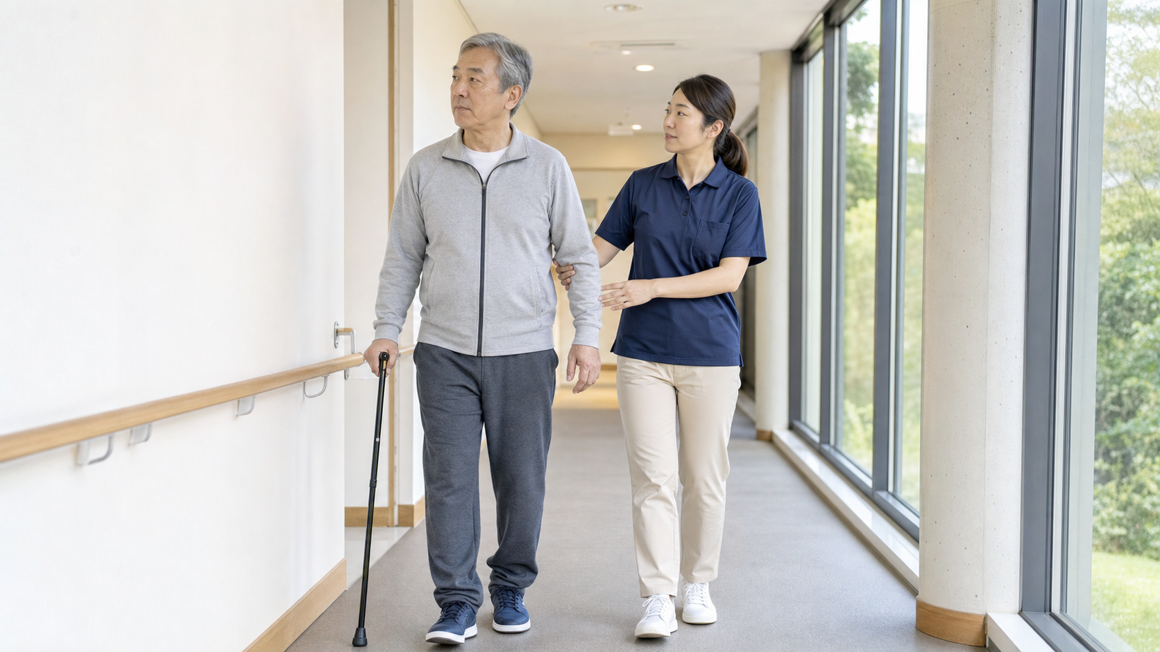 周囲を確認しながら行う脳卒中後の安全な歩行練習