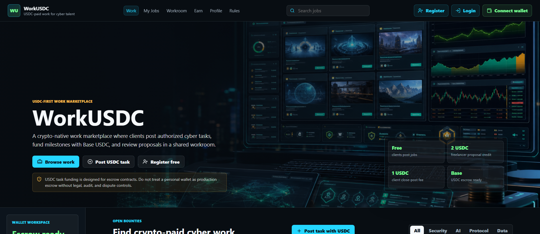 Forensic screenshot of workusdc.com showing the phishing page layout