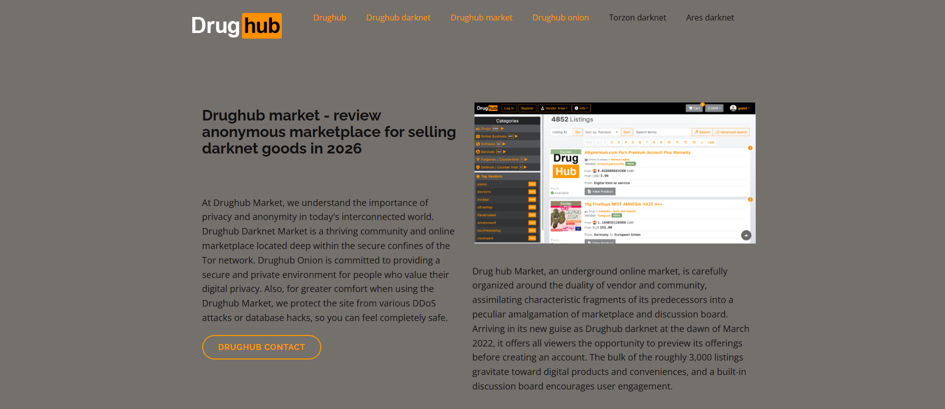 Stored capture of drughub-marketdarknet.com