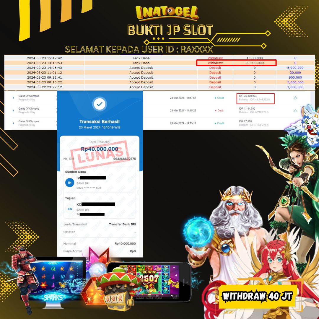 BUKTIT PEMBAYARAN JP SLOT GATES OF OLYMPUS Rp40,000,000,- LUNAS