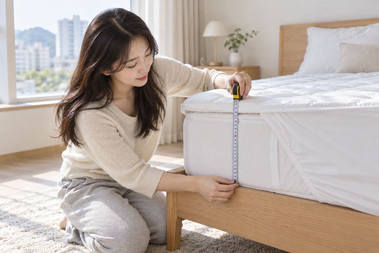 매트리스와 토퍼의 높이를 확인하는 AI 예시 이미지