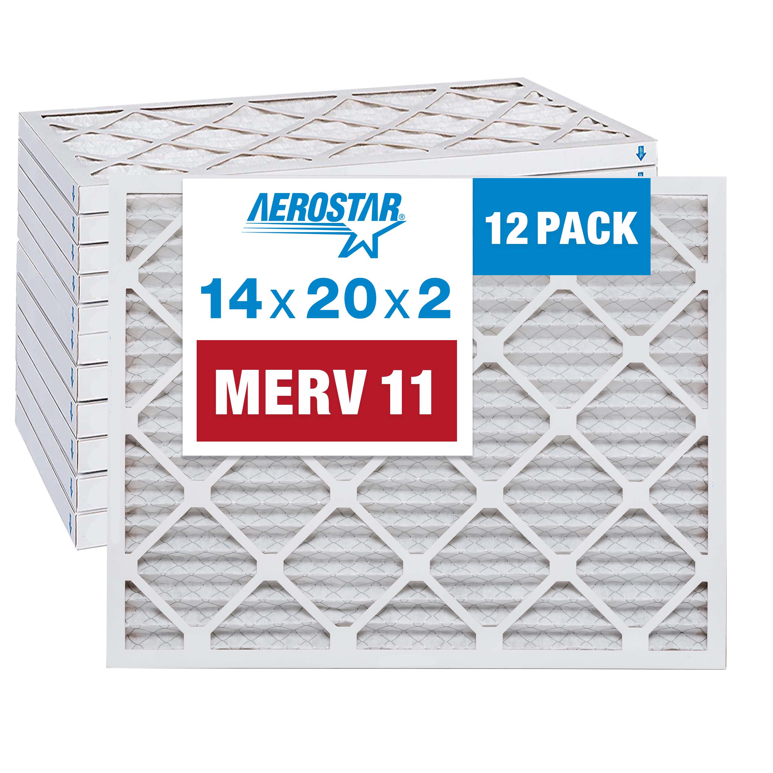 Aerostar 14x20x2 MERV 11 Air Filter, 12 Pack (13 1/2″ x 19 1/2″ x 1 3/4″)