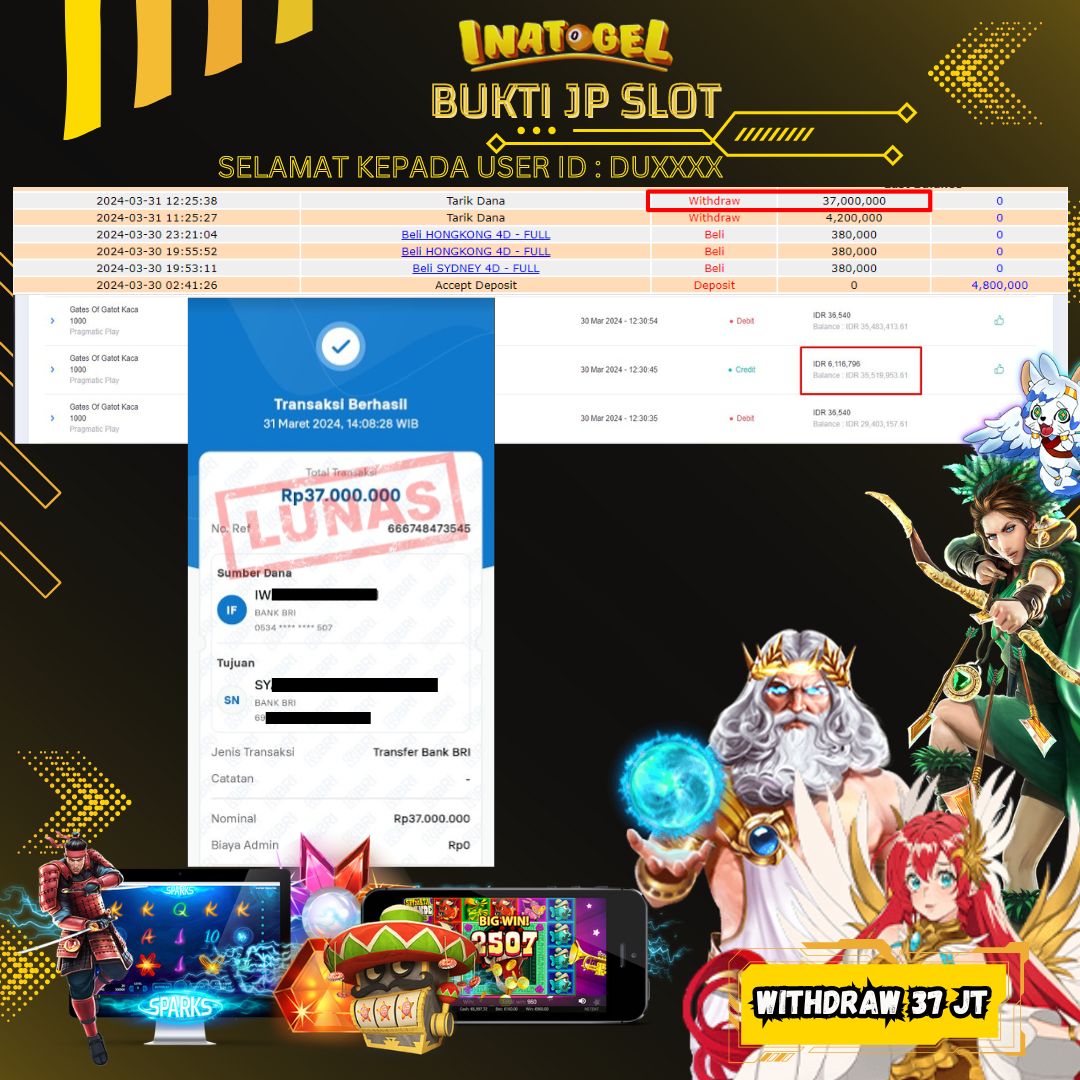 BUKTI PEMBAYARAN JP SLOT GATES OG GATOT KACA Rp37,000,000,- LUNAS