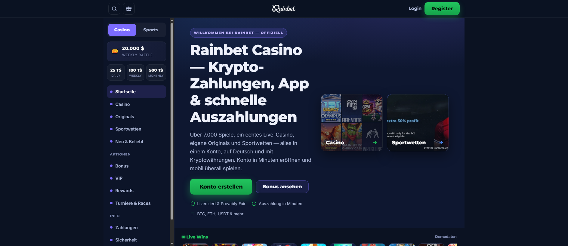 Forensic screenshot of rainbetoffiziell.de showing the phishing page layout