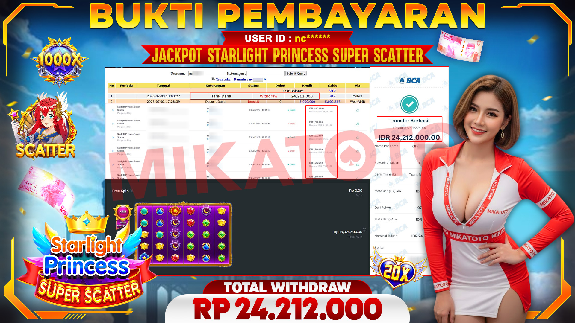 🏆 SELAMAT KEPADA PEMENANG JACKPOT DI Starlight Princess Super Scatter - Pragmatic Play 24,212,000🏆