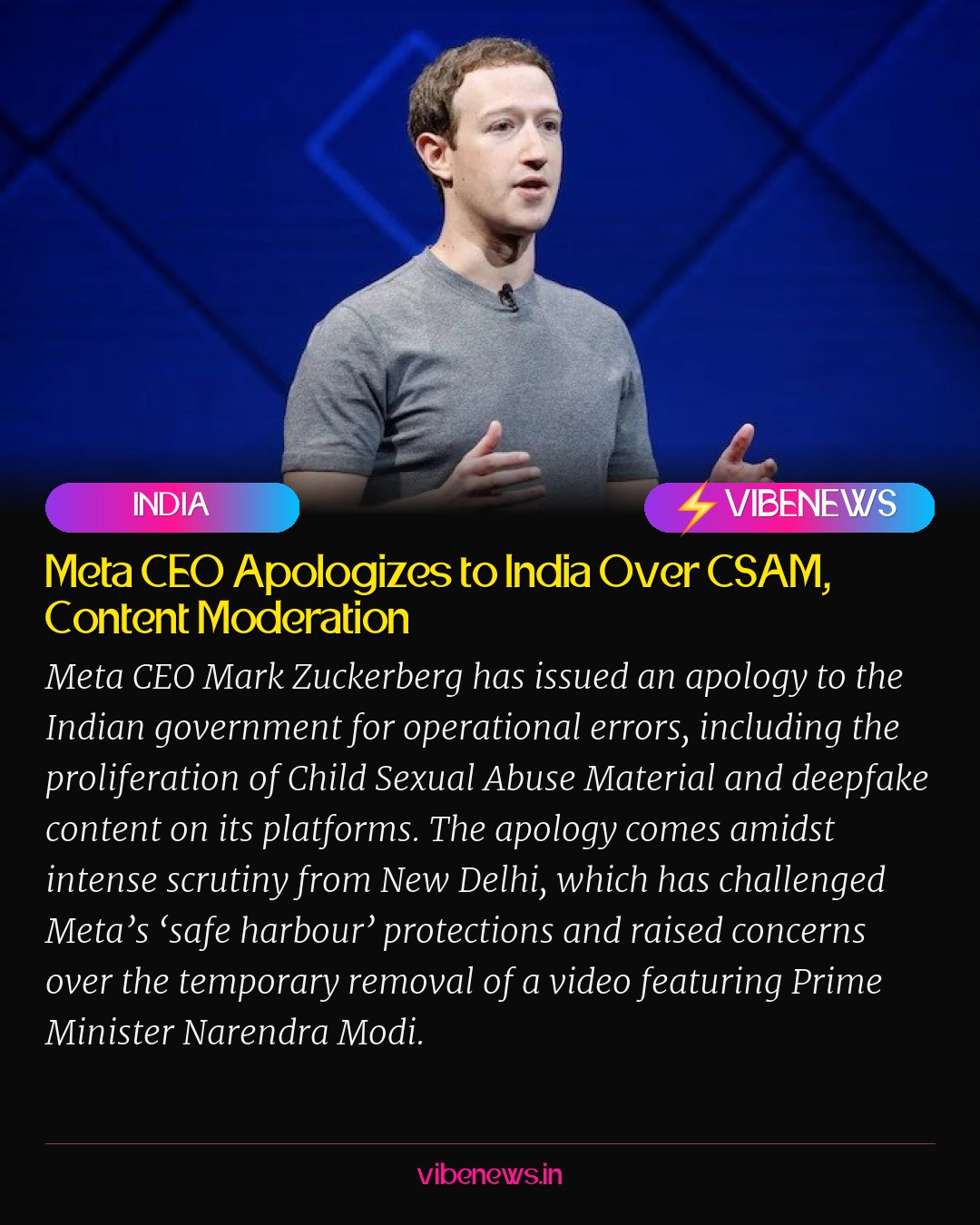 Meta CEO Apologizes to India Over CSAM, Content Moderation