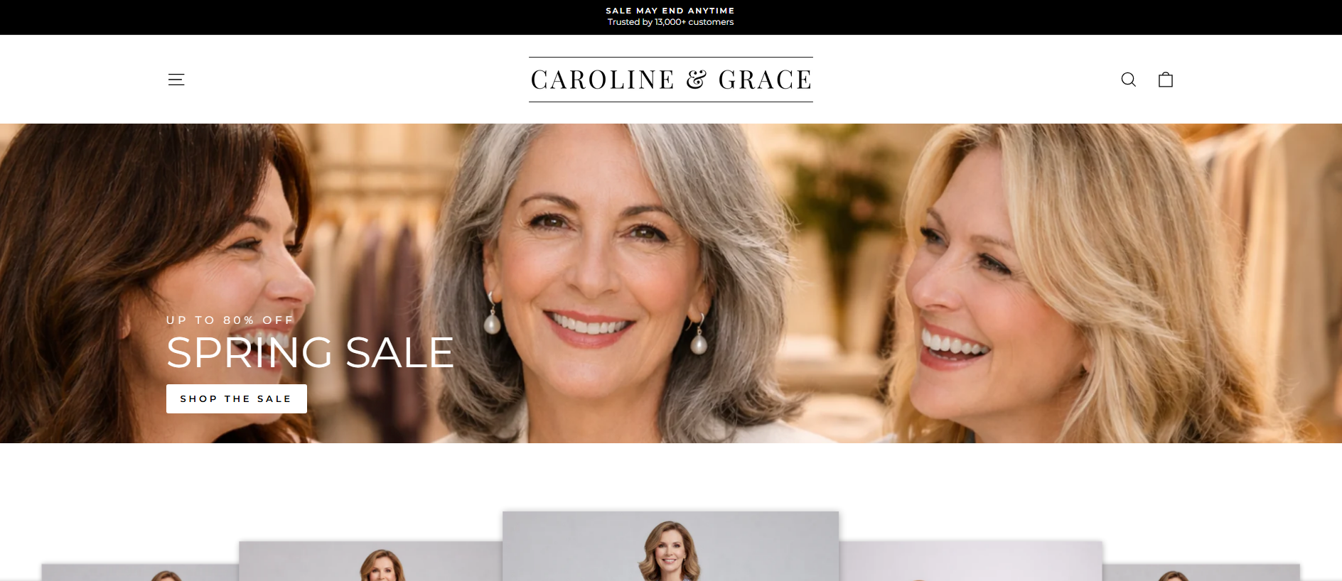 Forensic screenshot of caroline-and-grace.com showing the phishing page layout