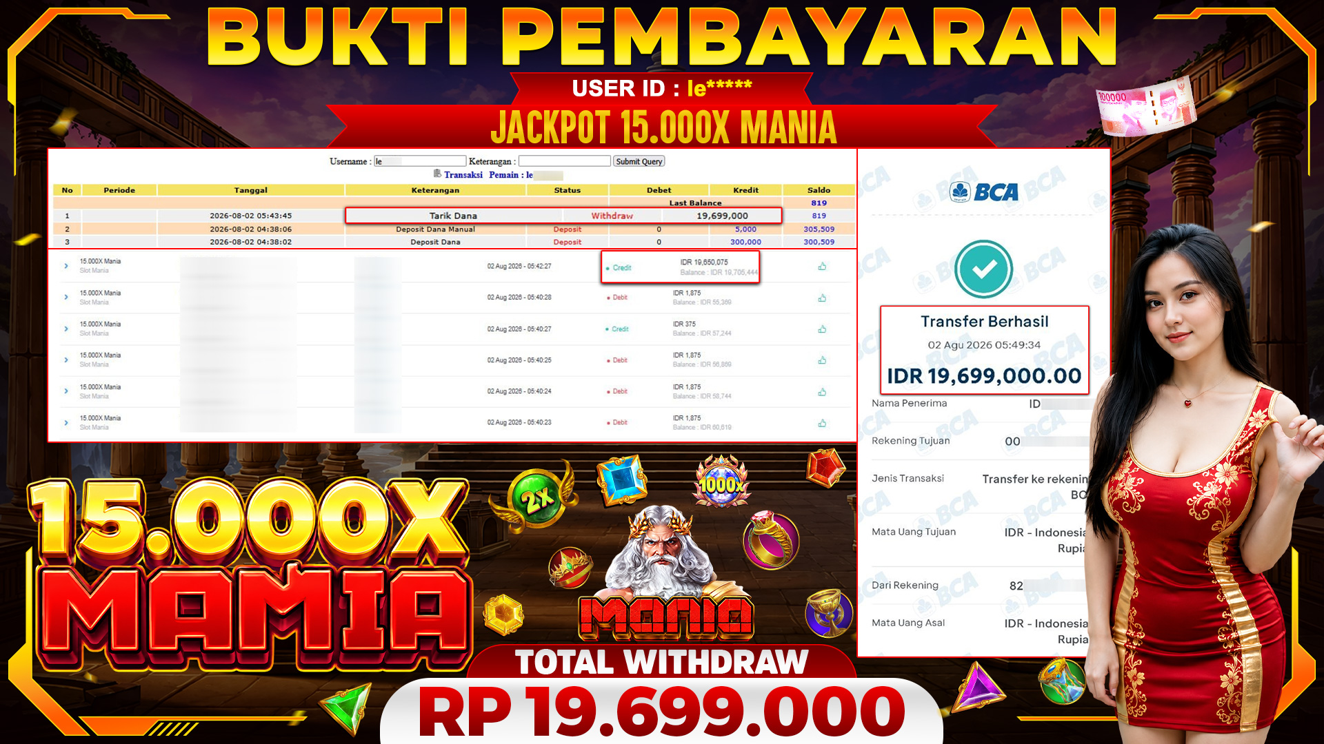 🏆 SELAMAT KEPADA PEMENANG JACKPOT DI 15.000X Mania - Slot Mania 19,699,000🏆