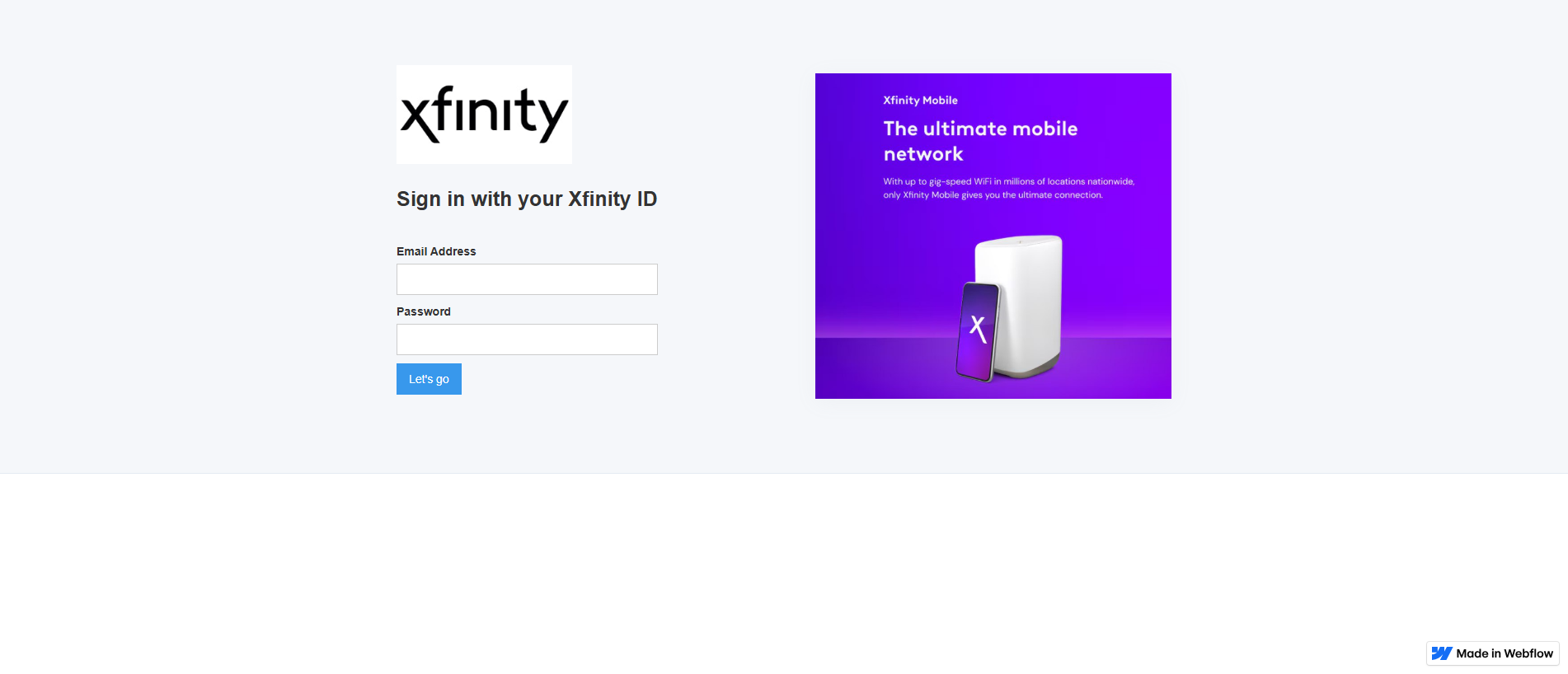 Stored capture of c0mcast.webflow.io