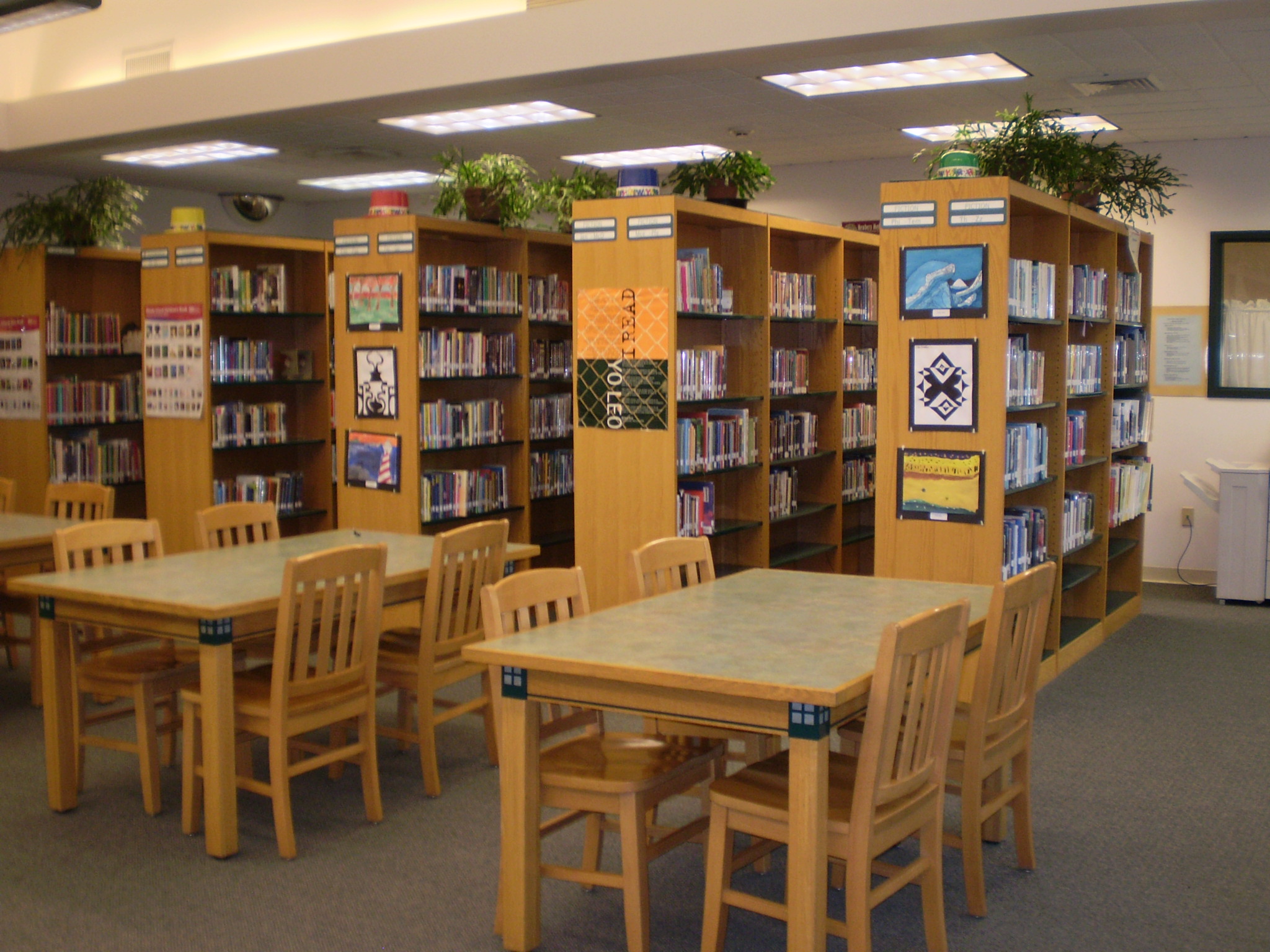Students reading and studying in the school library