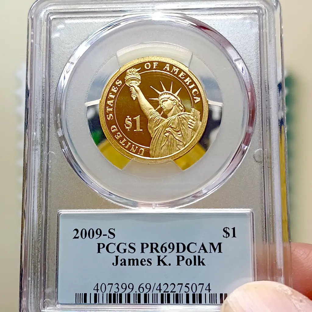 Moeda dos Estados Unidos Certificada PCGS PR69DCAM – 1 Dólar 2009-S James K. Polk Série Presidente - Foto 4